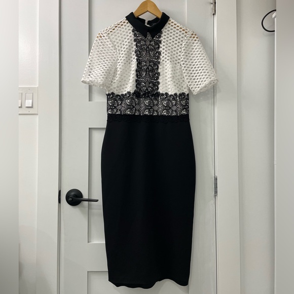 🛍️2for$20🛍️ [s] ZARA Dress white lace topped black with collar - Picture 6 of 13